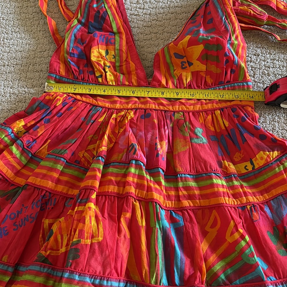 FARM Rio Red Multi-Color Striped Tropical Tie-Shoulder Mini Dress - Picture 7 of 10